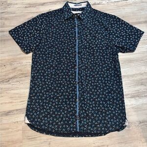River Island Navy Floral Button Down Shirt